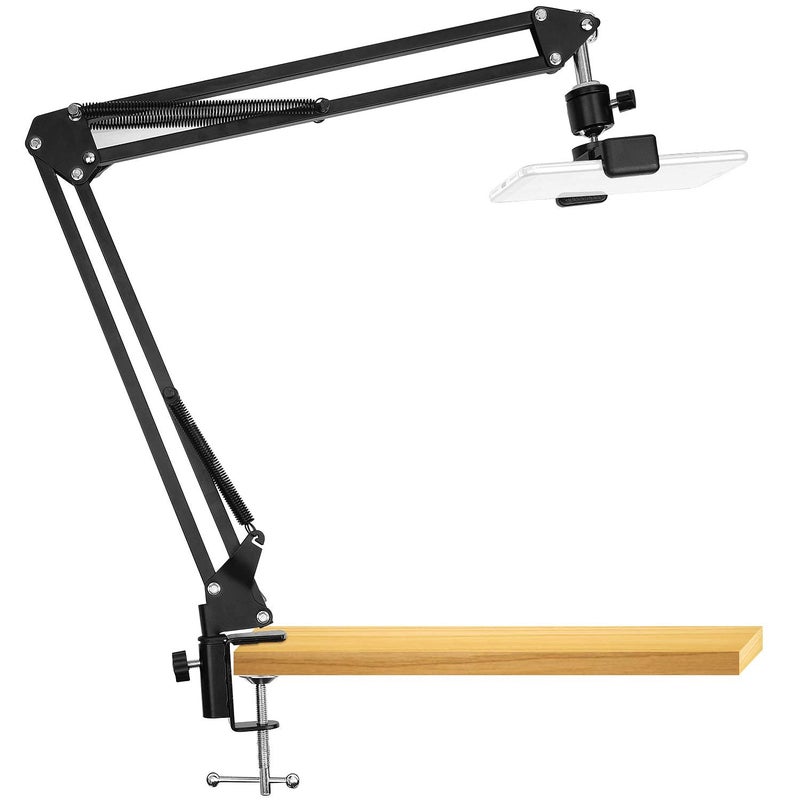 ChromLives Overhead Video Stand Phone Holder Articulating Arm Phone Mount Table Top ChromLives Scissor Boom Arm Articulating Phone Stand Tablet Phone Holder for Streaming Phone Baking Crafting - Image 1