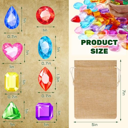 MARFOREVER Pool Diving Gems Toys150 Pcs Colorful Crystals Pirate Treasure Jewels Acrylic Gems Plastic Diamonds Gemstones with a Burlap Bag for Vase Filler Summer Beach Toys Home Decor Party Favors - Image 5