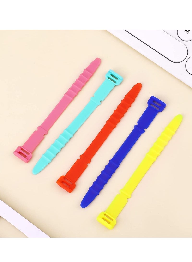 SYOSI Cord Organizers 4.5 Inch Reusable Wire Ties Cord Organizer Straps Elastic Silicone Cord Organizer Cable Straps for Cords Phone Charging Cable Wire Labels Headphones 20pcs (5 Colors)  - Image 3