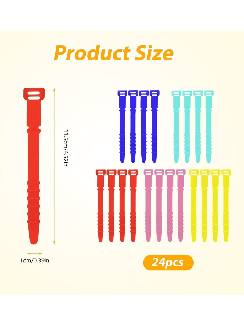 SYOSI Cord Organizers 4.5 Inch Reusable Wire Ties Cord Organizer Straps Elastic Silicone Cord Organizer Cable Straps for Cords Phone Charging Cable Wire Labels Headphones 20pcs (5 Colors)  - Image 2