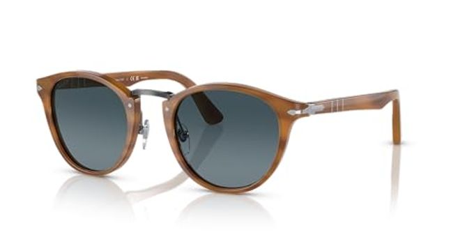Persol Po3108S Round Sunglasses, Striped Brown/Blue Gradient Polarized, 49 Mm - Image 1
