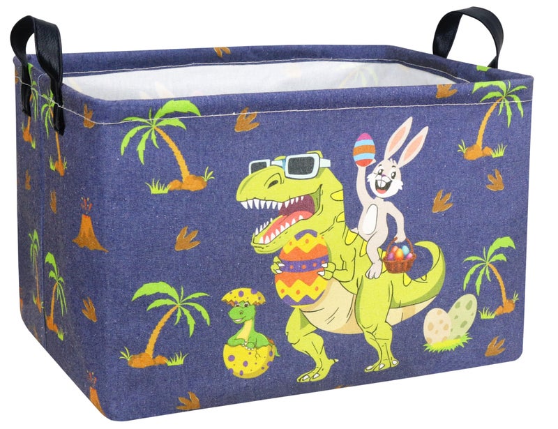 BOOHIT Large Dinosaur Easter Baskets for Kids Personalized Baby Easter Basket blueTeen Boy Spring Decor Dinosaur Bunny Egg - Image 2