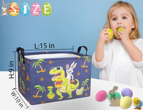 BOOHIT Large Dinosaur Easter Baskets for Kids Personalized Baby Easter Basket blueTeen Boy Spring Decor Dinosaur Bunny Egg - Image 3