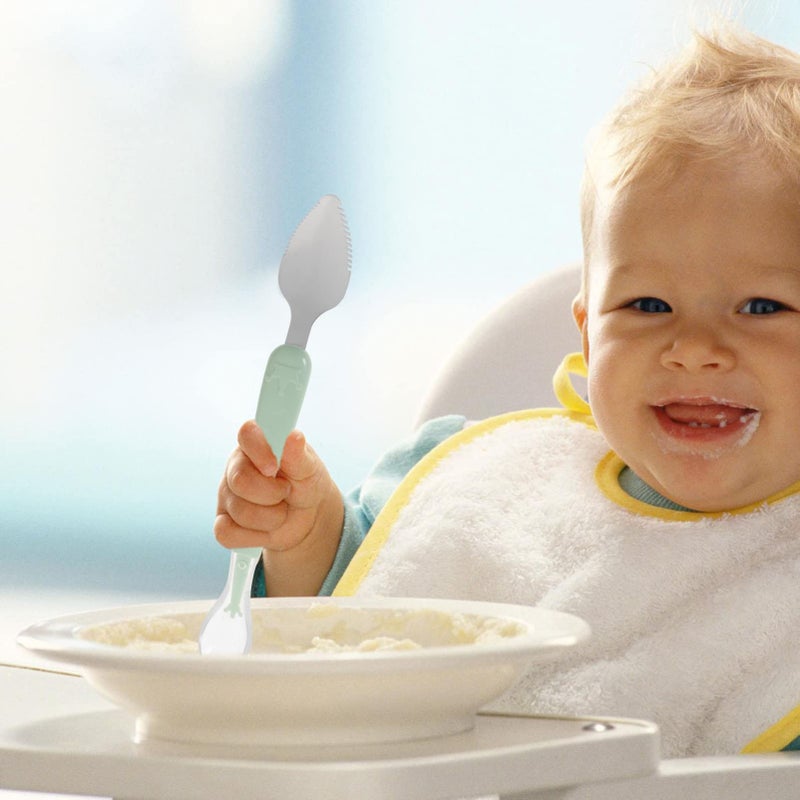 Double Head Baby Spoon Set Silicone Feeding Training Spoon Green - Image 3