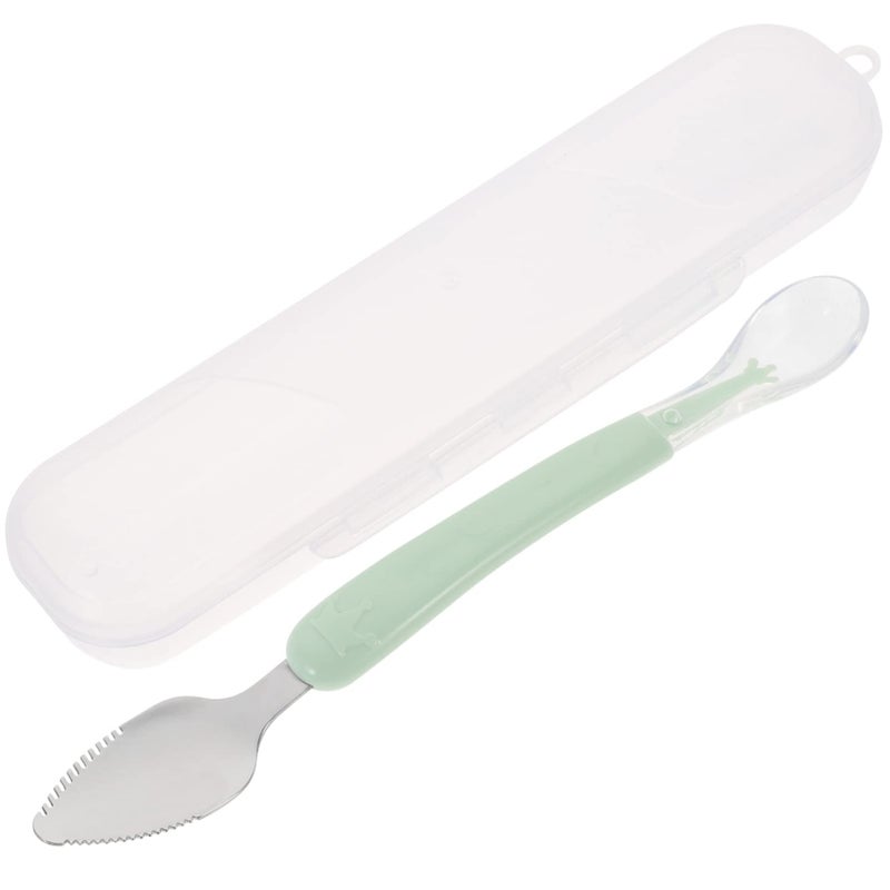 Double Head Baby Spoon Set Silicone Feeding Training Spoon Green - Image 2