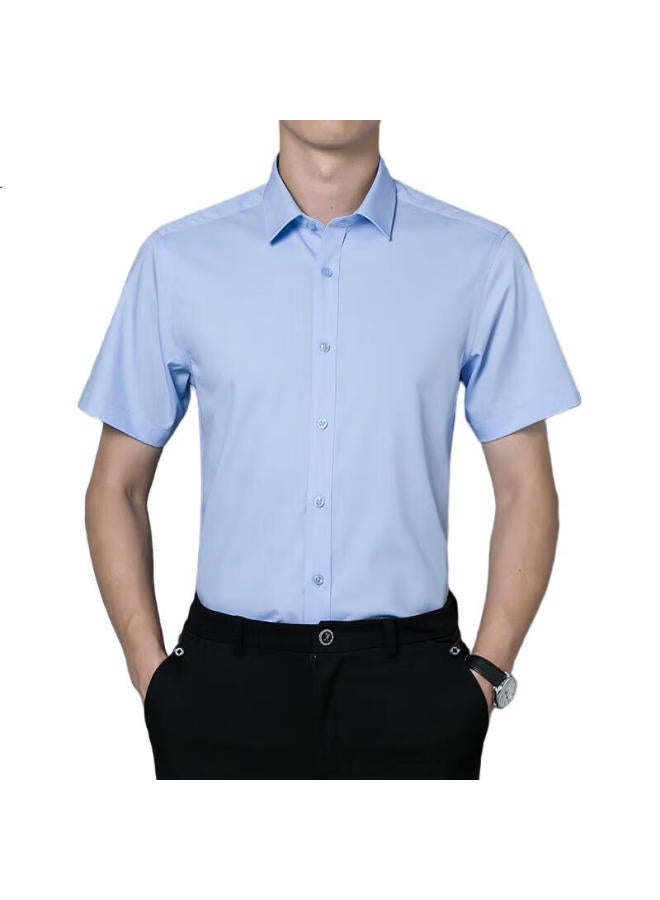 ROMON Men'S Short Sleeve Shirt Business Casual Wrinkle-Free Slim Fit Professional Formal Breathable Dress Shirt Dad Men'S Clothing D50 Light Blue 43 - Image 1