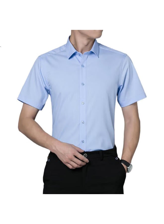 ROMON Men'S Short Sleeve Shirt Business Casual Wrinkle-Free Slim Fit Professional Formal Breathable Dress Shirt Dad Men'S Clothing D50 Light Blue 43 - Image 3