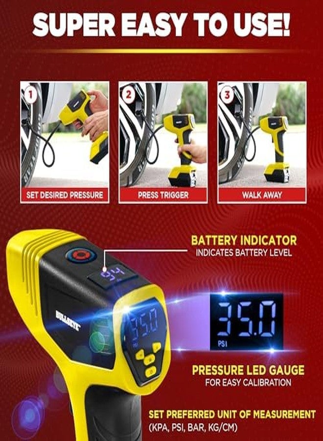 Emson Bullseye Pro Tire Inflator Portable Air Compressor, Car Tire Inflator Portable, Portable Air Pump for Car Tires - 150PSI, 12V DC 1500 mAhs with Tire Pressure Gauge, Rechargeable As Seen On TV(Yellow) - Image 3