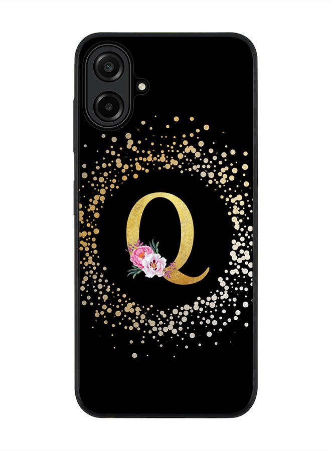 Stylizedd For Samsung Galaxy A07 4G Case,Slim fit Camera Protection, Shockproof Thin Phone cover  - Custom Monogram Floral - Q ( Black )