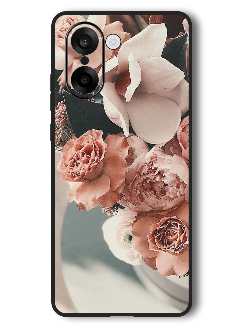 Theodor Case Compatible with OnePlus Nord CE 5 6.77 Inch Protection Shockproof Bumper Cover Peach Roses - Image 1