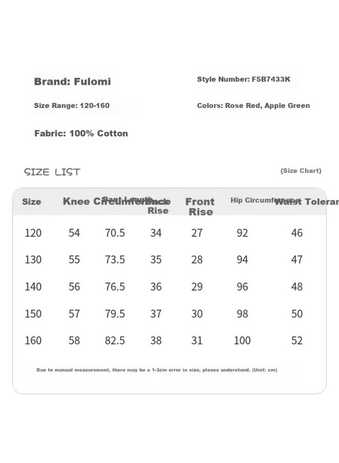 Follow Me Girls' Pants, Summer New Korean Style Versatile Casual Paratrooper Trousers For Older Children, Cargo Pants, Rose Red, Size 150