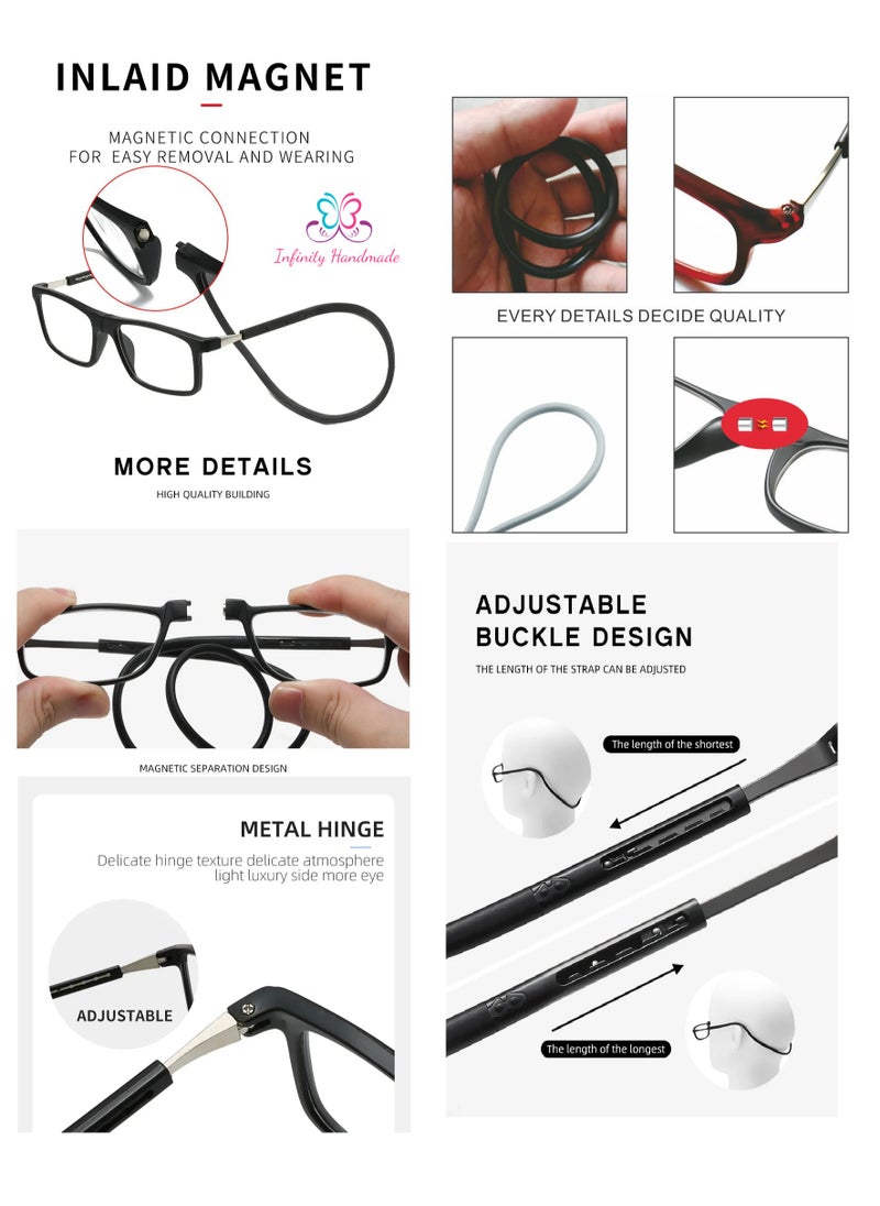 Generic Portable Magnetic Reading Glasses for Unisex Reading Glasses with Magnet Hang on Neck, Presbyopia Glasses, Comes with a special eyeglasses case and a free cotton handkerchief, Exclusive from Seller INFINITY-HANDMADE Only  - Image 5