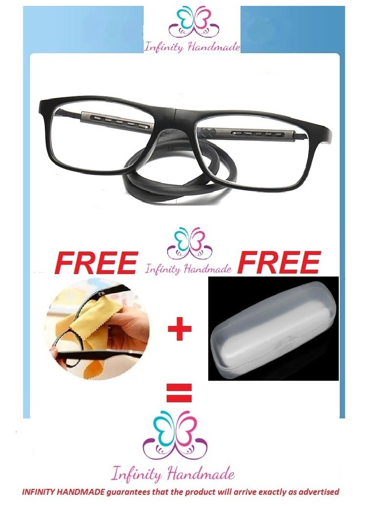 Portable Magnetic Reading Glasses for Unisex Reading Glasses with Magnet Hang on Neck, Presbyopia Glasses, Comes with a special eyeglasses case and a free cotton handkerchief, Exclusive from Seller INFINITY-HANDMADE Only