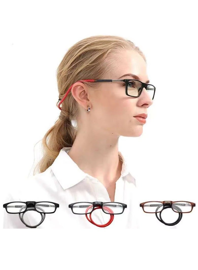 Portable Magnetic Reading Glasses for Unisex Reading Glasses with Magnet Hang on Neck, Presbyopia Glasses, Comes with a special eyeglasses case and a free cotton handkerchief, Exclusive from Seller INFINITY-HANDMADE Only