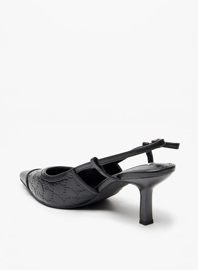 ايل Women's Monogram Embossed Slingback Sandals with Kitten Heels