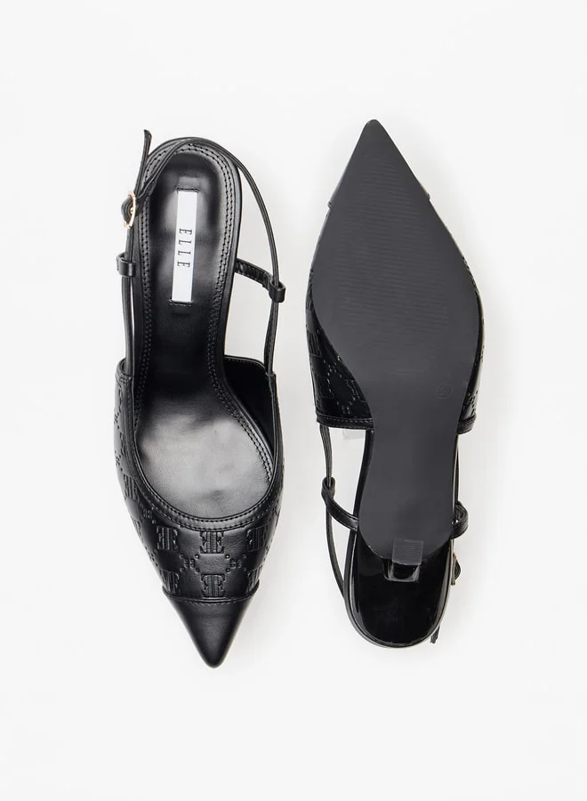 ايل Women's Monogram Embossed Slingback Sandals with Kitten Heels