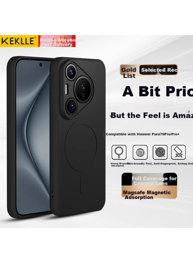 Keklle Skin-friendly Magnetic Adsorption Phone Case For Huawei Pura70pro Huawei Pura70pro+ Protective Case Skin-friendly Liquid Silicone Magnetic Adsorption Soft Shell Protective Case Midnight Black