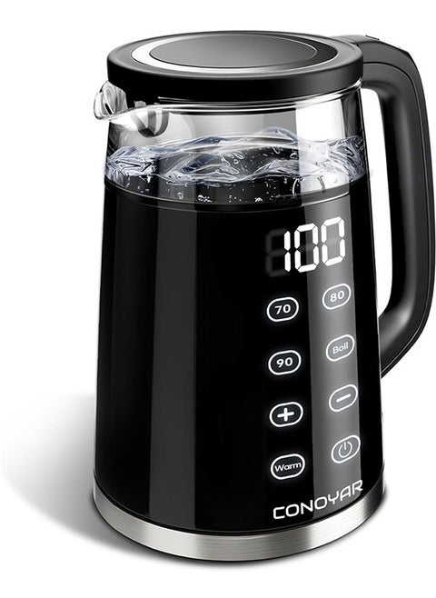CONOYAR Electric Kettle 2200W Fast Water Boiler, 1.7L Glass Kettle With 4 Temperature Options For LED Touch Screen, Double Wall Anti Scald boiler Up To 2H Keep Warm For Home, Auto Shut Off