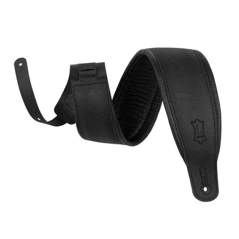 Levy's Leathers 3" Wide Amped Leather Series Guitar Strap with Foam Padding and Garment Leather Backing, Matte Black Finish(M26PD-BLK-MAT) - Image 1
