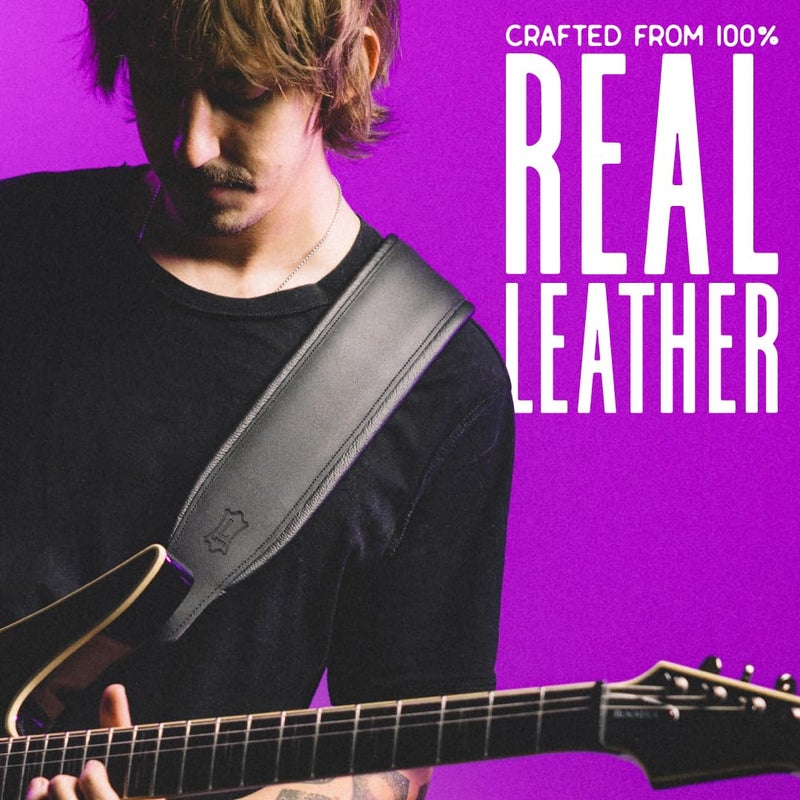 Levy's Leathers 3" Wide Amped Leather Series Guitar Strap with Foam Padding and Garment Leather Backing, Matte Black Finish(M26PD-BLK-MAT) - Image 4