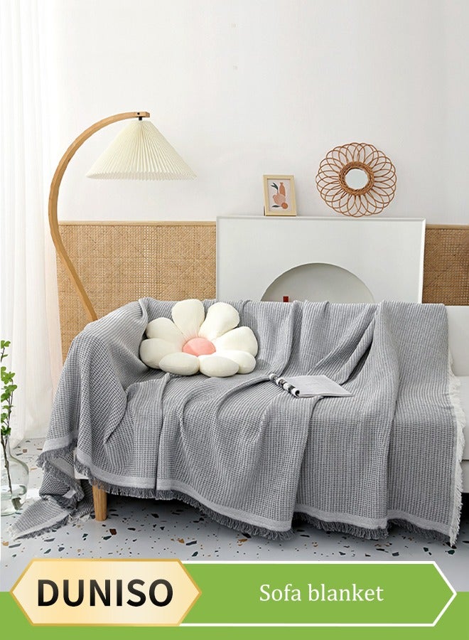 DUNISO Simple Sofa Cover，Sofa Towel,Simple style Wrap-Up Sofa Cover, All-Season Sofa Blanket of Sofa Cover One Piece Bedding Easy to Take Care of Multi-functional Blanket Shawl Sofa Towel  130*180cm（grey) - Image 1