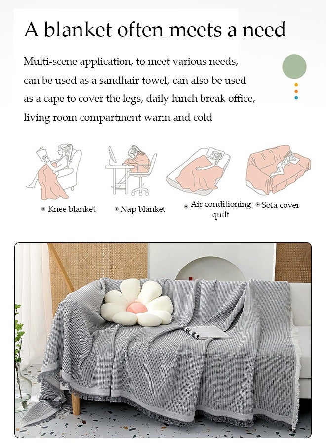 DUNISO Simple Sofa Cover，Sofa Towel,Simple style Wrap-Up Sofa Cover, All-Season Sofa Blanket of Sofa Cover One Piece Bedding Easy to Take Care of Multi-functional Blanket Shawl Sofa Towel  130*180cm（grey) - Image 4