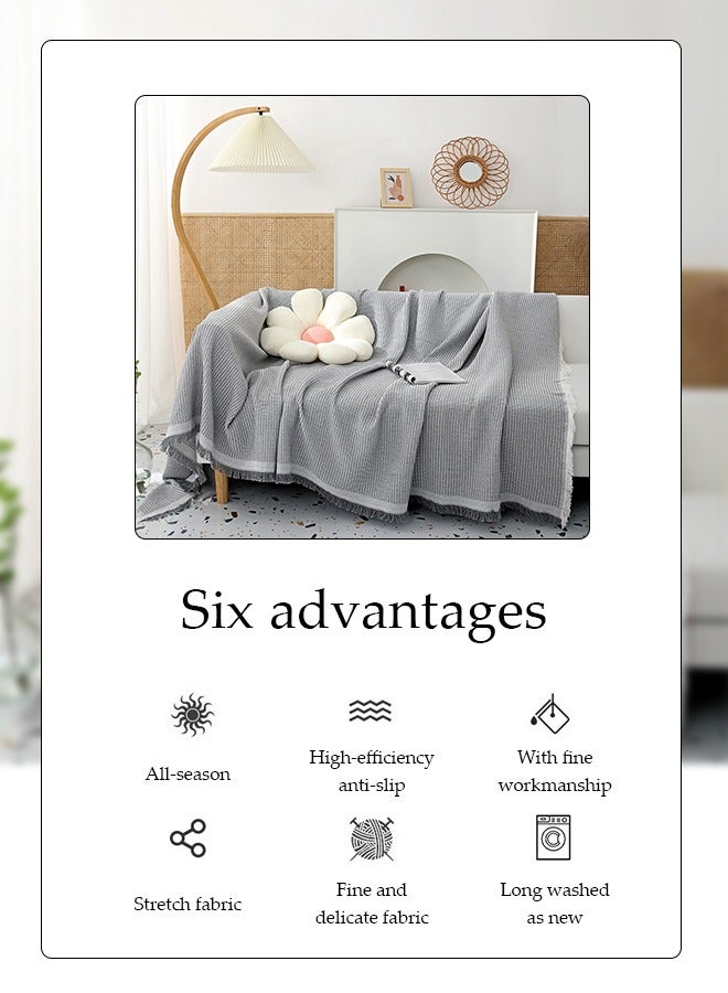 DUNISO Simple Sofa Cover，Sofa Towel,Simple style Wrap-Up Sofa Cover, All-Season Sofa Blanket of Sofa Cover One Piece Bedding Easy to Take Care of Multi-functional Blanket Shawl Sofa Towel  130*180cm（grey) - Image 5