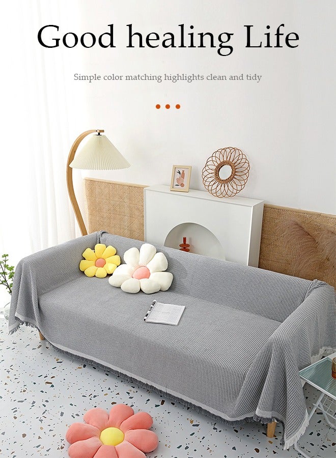 DUNISO Simple Sofa Cover，Sofa Towel,Simple style Wrap-Up Sofa Cover, All-Season Sofa Blanket of Sofa Cover One Piece Bedding Easy to Take Care of Multi-functional Blanket Shawl Sofa Towel  130*180cm（grey) - Image 3