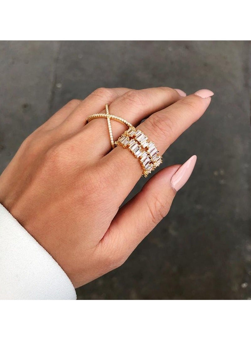 LAVEEN JEWELLERY 18k Gold and Rhodium Plated Ring | Crushed Ice Oval Cut Pavé Cross Ring | 925 Sterling Silver with 5A Cubic Zirconia Gemstone | Women Jewelry & Accessories - Image 2