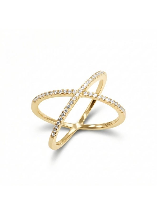 LAVEEN JEWELLERY 18k Gold and Rhodium Plated Ring | Crushed Ice Oval Cut Pavé Cross Ring | 925 Sterling Silver with 5A Cubic Zirconia Gemstone | Women Jewelry & Accessories - Image 1