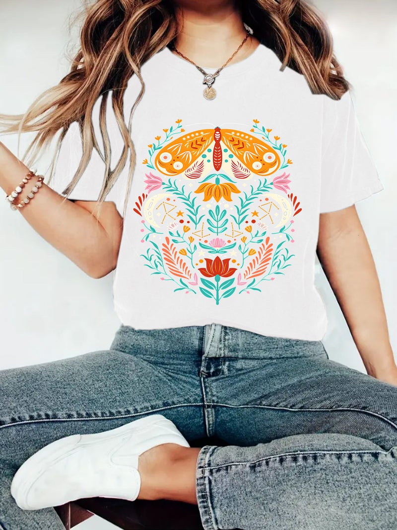 Summer Women'S Butterfly Pattern Printing Round Neck Short Sleeve Casual Fashion Explosions T-Shirt - Image 3