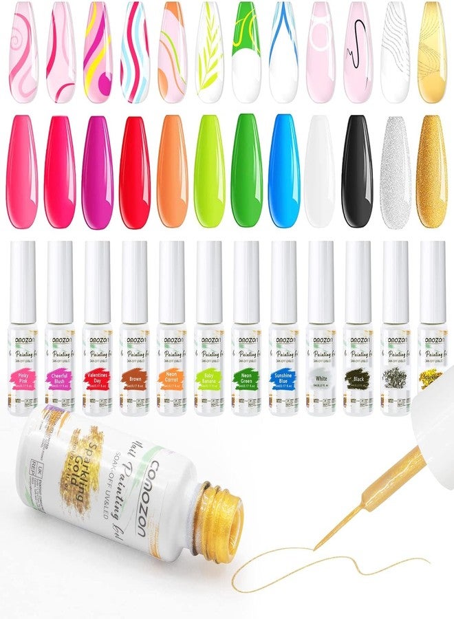 comozon Gel Polish Gel Liner Nail Polish Set-12 Colors Gel Nail Art Polish for Swirl French Nails, Built-in Thin Brush in Bottle for Nail Art Painting Drawing Nail Designs Polish, Gift Set for Women Girls - Image 1