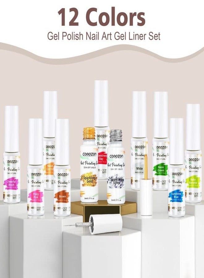 comozon Gel Polish Gel Liner Nail Polish Set-12 Colors Gel Nail Art Polish for Swirl French Nails, Built-in Thin Brush in Bottle for Nail Art Painting Drawing Nail Designs Polish, Gift Set for Women Girls - Image 5