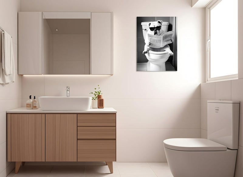 OWNANRTHM Funny Bulldog Bathroom Wall Art - Image 4