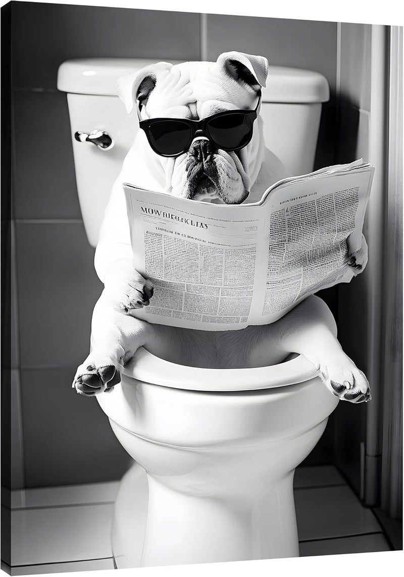 OWNANRTHM Funny Bulldog Bathroom Wall Art - Image 2