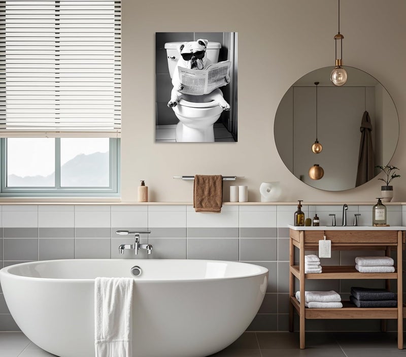 OWNANRTHM Funny Bulldog Bathroom Wall Art - Image 5