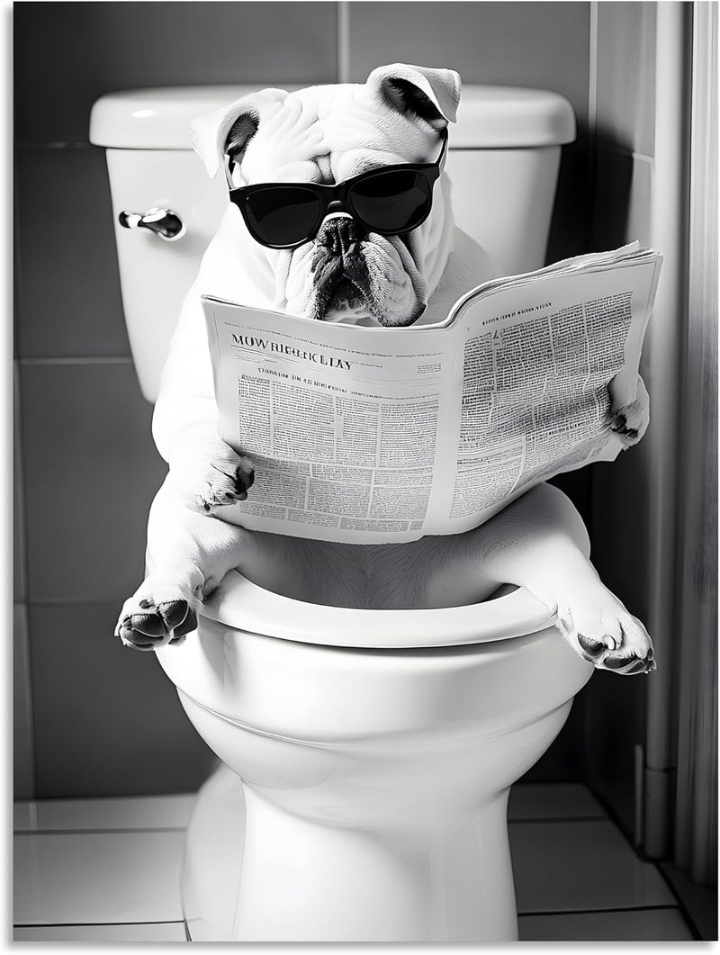 OWNANRTHM Funny Bulldog Bathroom Wall Art - Image 1