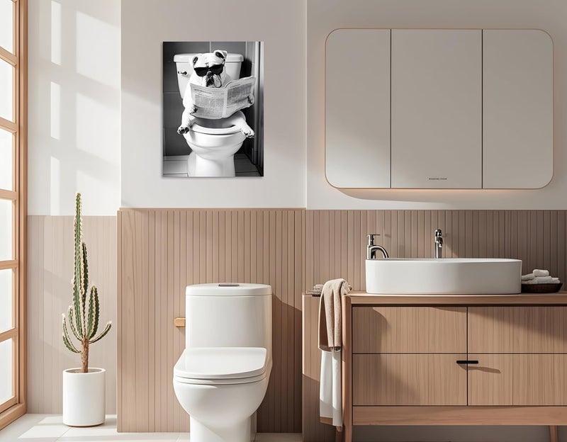 OWNANRTHM Funny Bulldog Bathroom Wall Art - Image 3