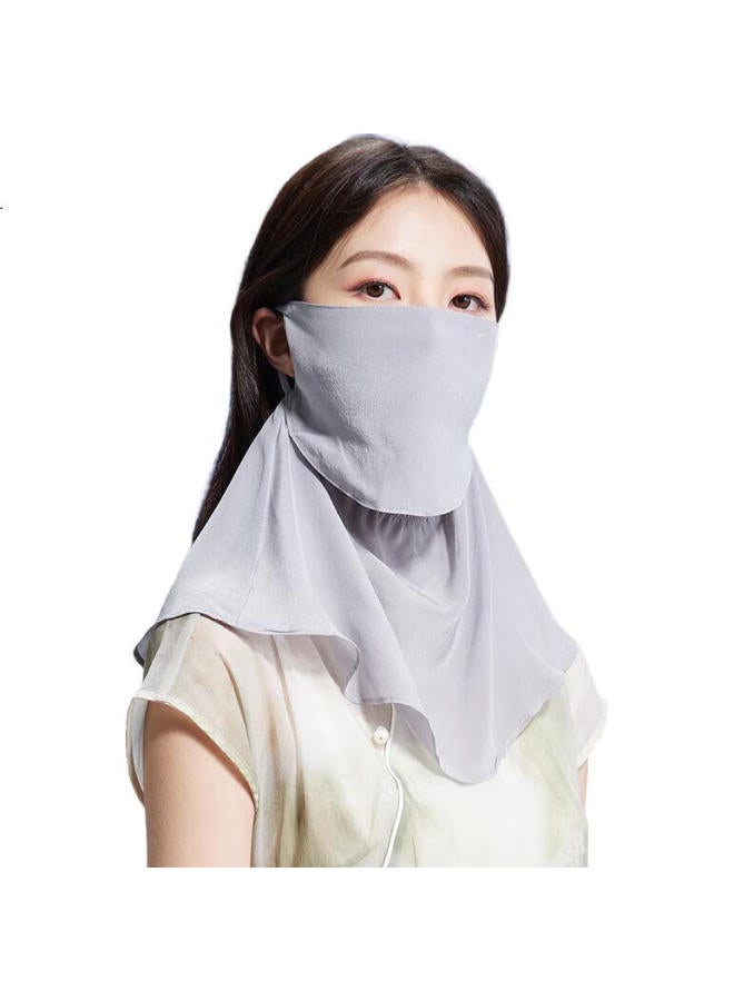 Shanghai Story Silk Sun Protection Face Mask For Women Summer Sunscreen Silk Mouth Mask Sunshade Neck Protection Magic Tape Veil Thin Gift Grey