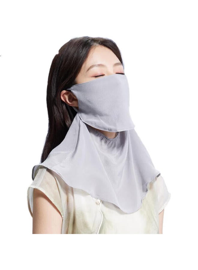 Shanghai Story Silk Sun Protection Face Mask For Women Summer Sunscreen Silk Mouth Mask Sunshade Neck Protection Magic Tape Veil Thin Gift Grey