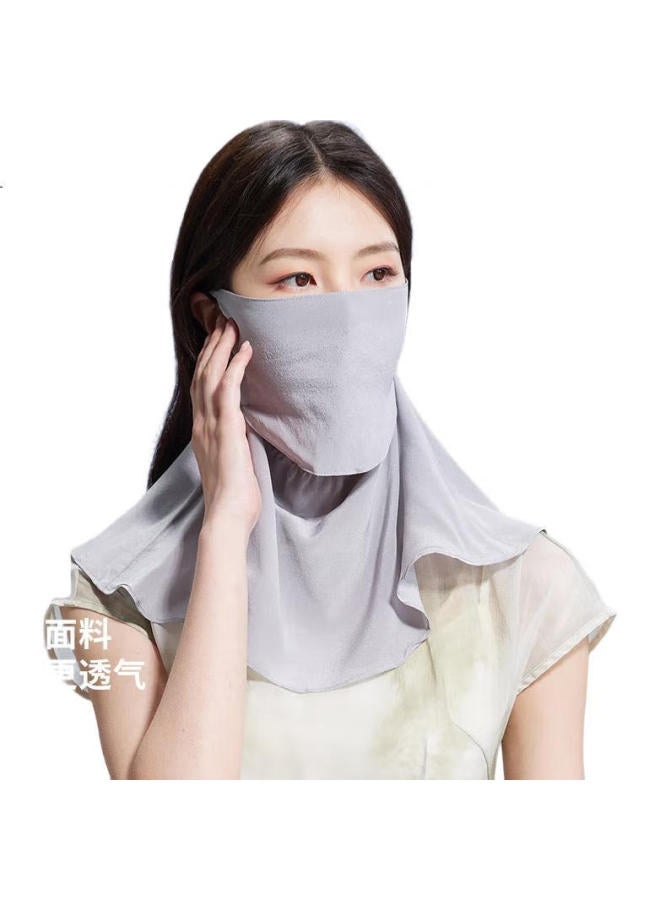 Shanghai Story Silk Sun Protection Face Mask For Women Summer Sunscreen Silk Mouth Mask Sunshade Neck Protection Magic Tape Veil Thin Gift Grey