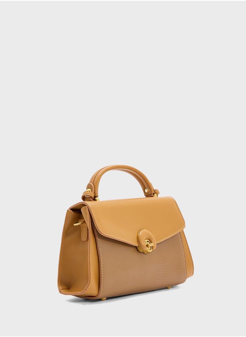 ELLA - Snake Print Panel Satchel Bag - Image 1