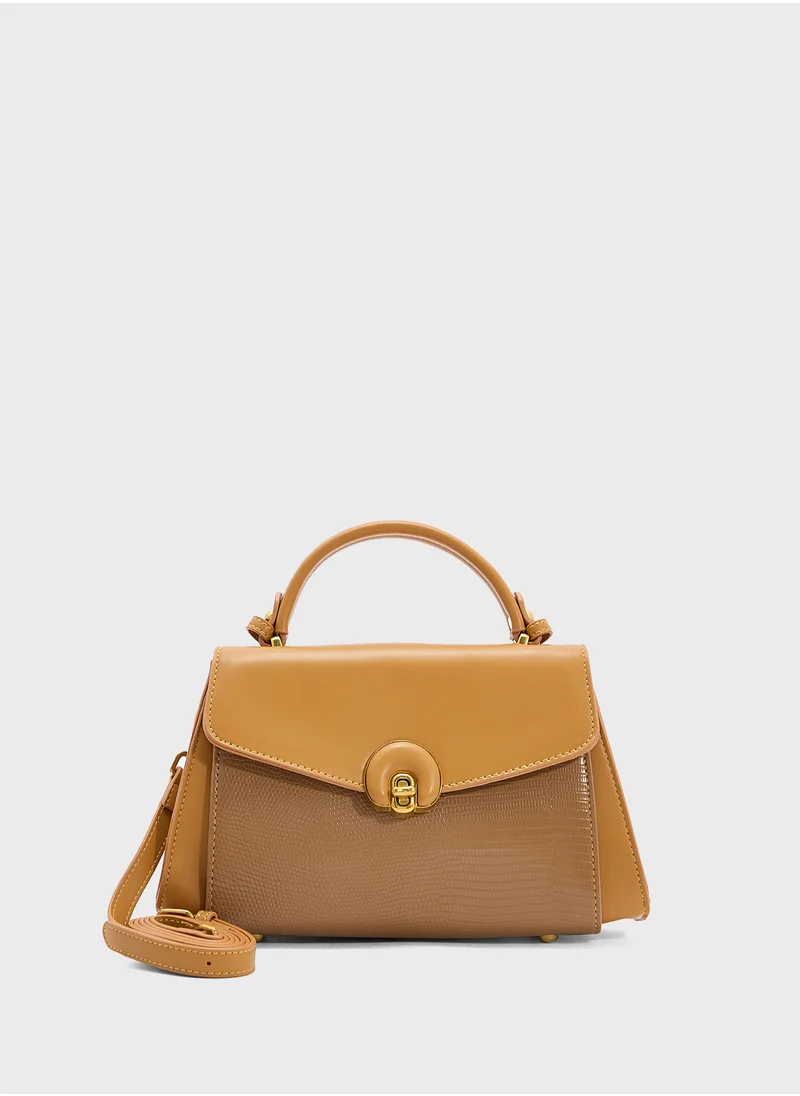 ELLA Snake Print Panel Satchel Bag
