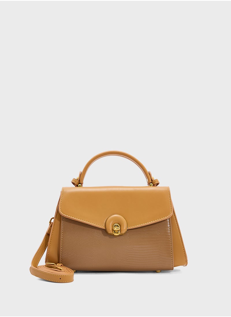 ELLA - Snake Print Panel Satchel Bag - Image 1