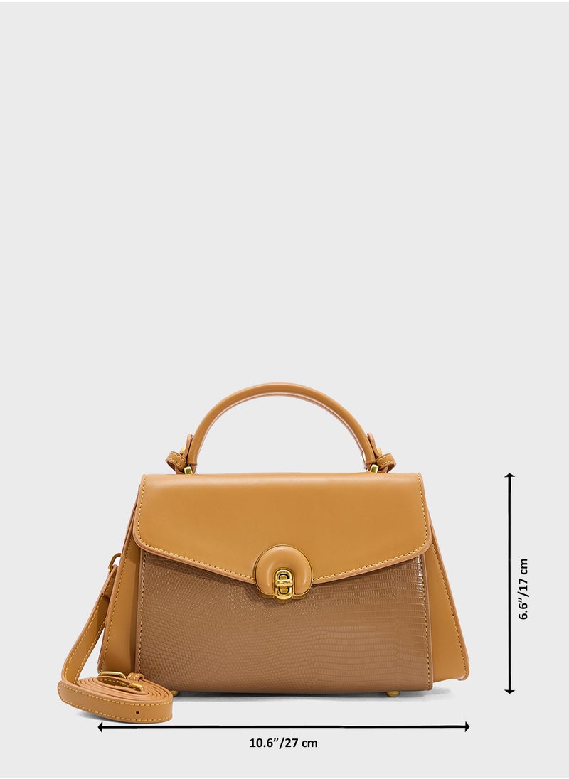 ELLA - Snake Print Panel Satchel Bag - Image 1