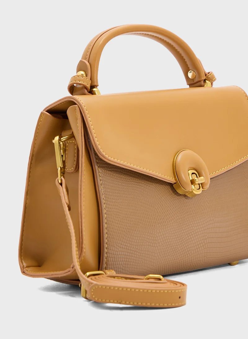 ELLA Snake Print Panel Satchel Bag