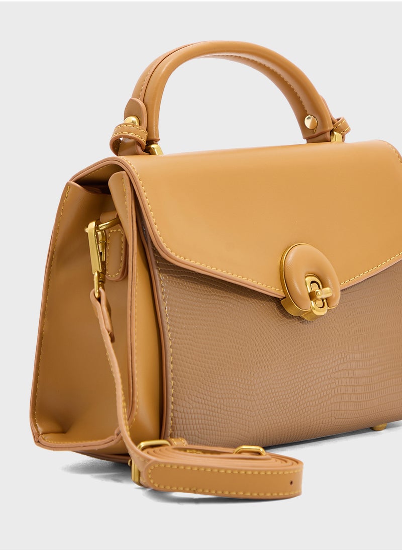 ELLA - Snake Print Panel Satchel Bag - Image 1