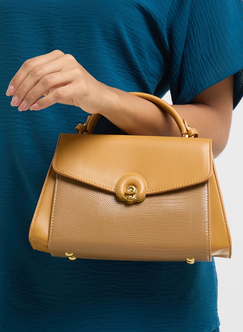 ELLA Snake Print Panel Satchel Bag