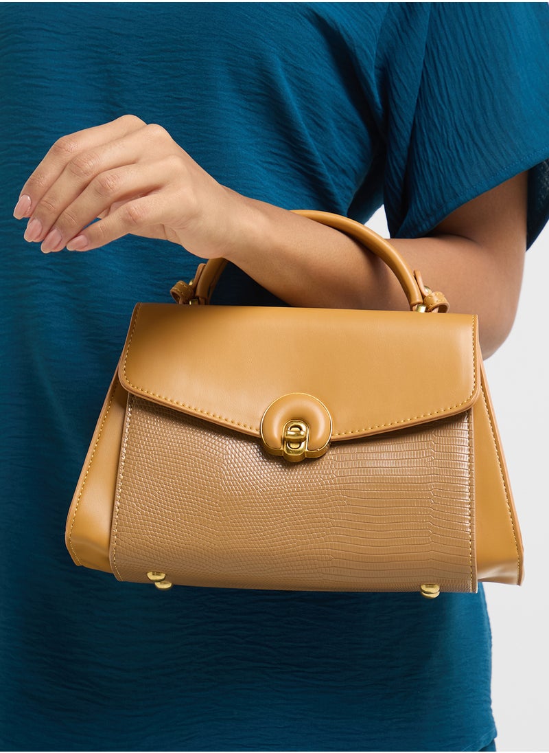 ELLA - Snake Print Panel Satchel Bag - Image 1