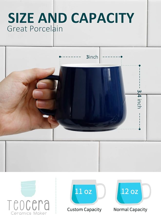 Teocera Ceramic Coffee Mug Set Of 4-12 Oz Coffee Mugs With Large Handles For Hot Or Cold Drinks Like Latte Cocoa Tea Or Juice - Smooth Ceramic Dishwasher Safe Navy - Image 2